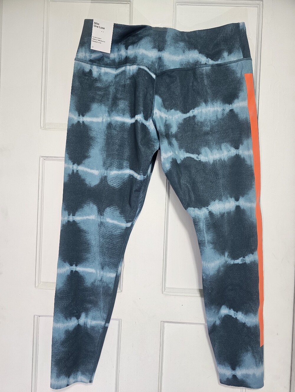 Nike Teal Tie-Dye Leggings with Neon Orange Side Stripe